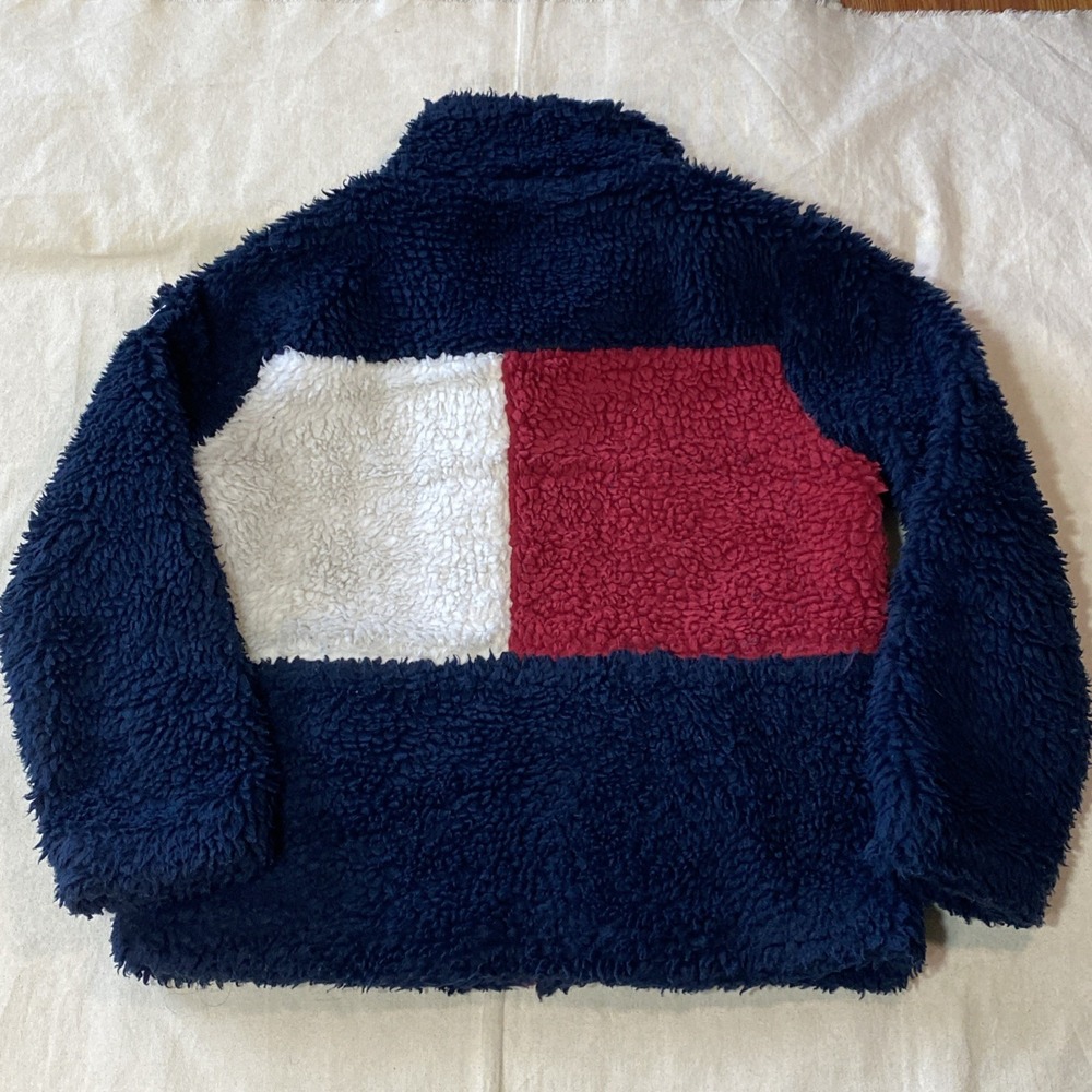 Vintage Tommy Hilfiger Jacket Deep Pile Fleece‎ Big Flag Color Block Y2K Large M